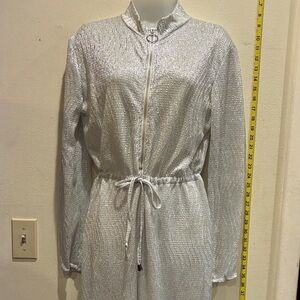 Vintage Silver Metallic Zip-Up Jumpsuit
